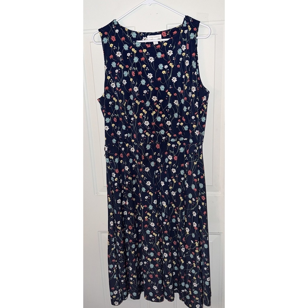 Charter Club Floral Midi Dress Women's‎ L Navy Sleeveless Fit & Flare